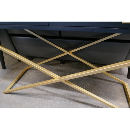 1503 - A black two drawer console table with gold legs