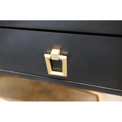 1503 - A black two drawer console table with gold legs