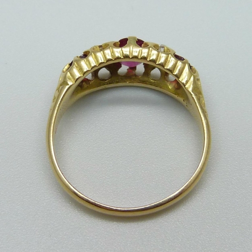 1013 - An 18ct gold, ruby and diamond ring, Birmingham 1906, 3.5g, L