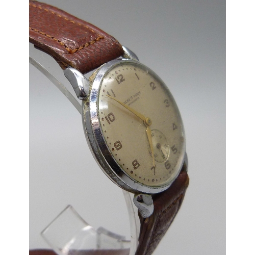 1033 - A gentleman's 1940s Ancre 15 Rubis wristwatch with teardrop lugs, lacking crown, strap a/f, 32mm cas... 