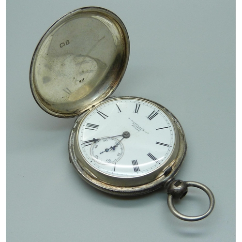 1034 - A silver full hunter pocket watch with a fusee movement, Bernard, London, lacking button