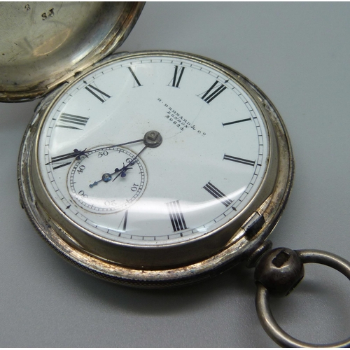 1034 - A silver full hunter pocket watch with a fusee movement, Bernard, London, lacking button