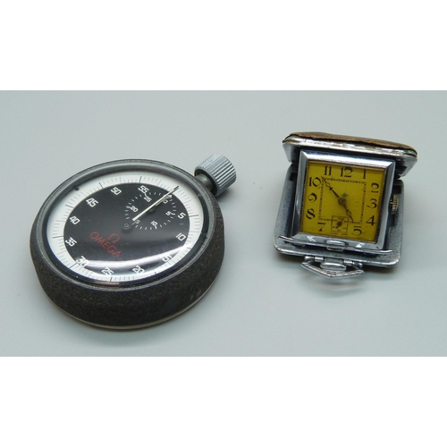 1037 - An Omega stopwatch and a Swiss made travel clock