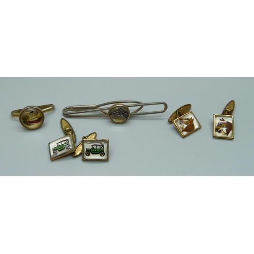 1041 - Vintage Essex crystal cufflinks, tie-pins and stick pins