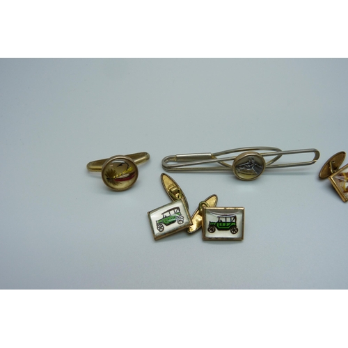 1041 - Vintage Essex crystal cufflinks, tie-pins and stick pins