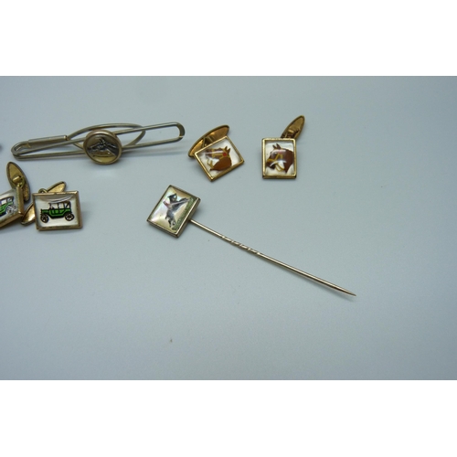 1041 - Vintage Essex crystal cufflinks, tie-pins and stick pins