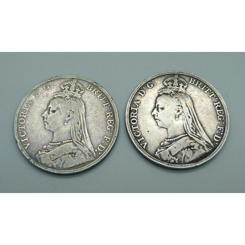 1049 - Two Victorian crowns, 1889 and 1890