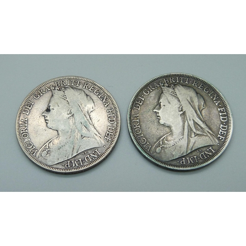 1051 - Two Victorian crowns, 1894 and 1896