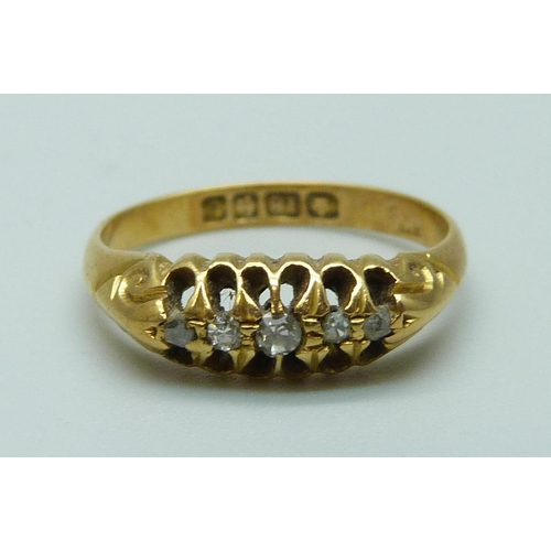 1061 - An 18ct gold and diamond ring, Birmingham 1918, 2.4g, I/J