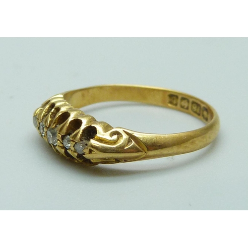 1061 - An 18ct gold and diamond ring, Birmingham 1918, 2.4g, I/J