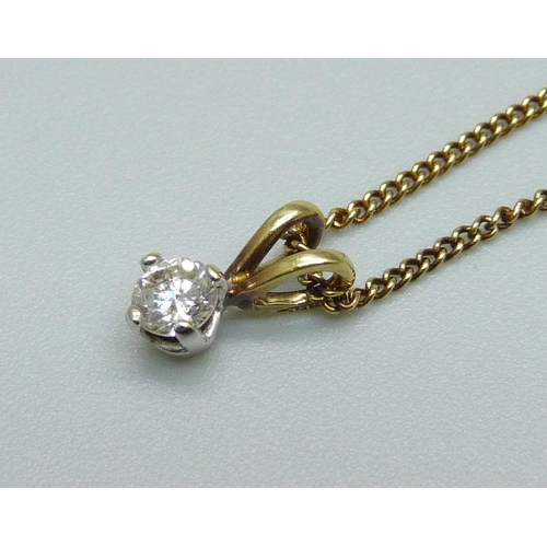 1073 - An 18ct gold and diamond pendant on an 18ct gold chain, 2.7g, chain 40cm