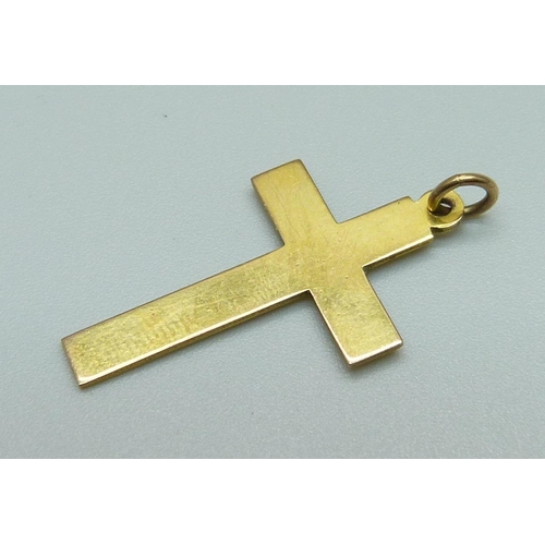 1106 - A 9ct gold cross pendant, 1.5g, 16mm wide