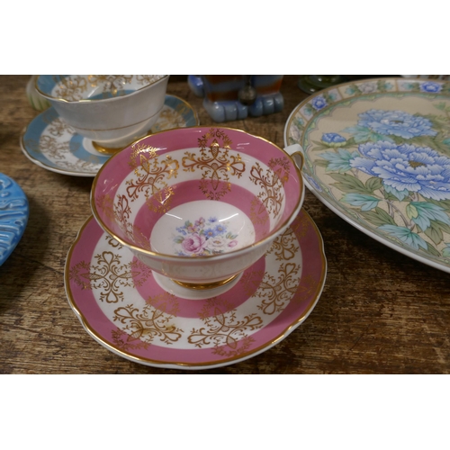 1135 - A collection of plates, two Royal Grafton teacups and saucers, an Irish cup, a dish, two money boxes... 