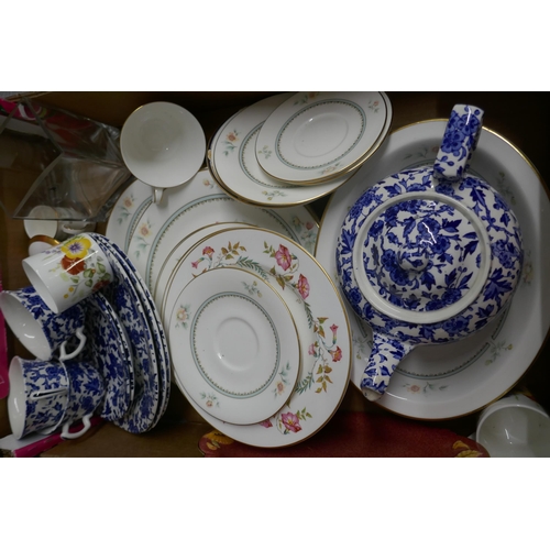 1153 - Two boxes of china, Royal Crown Derby, Burleigh, Spode, etc. **PLEASE NOTE THIS LOT IS NOT ELIGIBLE ... 