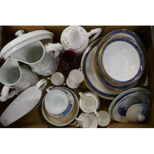 1153 - Two boxes of china, Royal Crown Derby, Burleigh, Spode, etc. **PLEASE NOTE THIS LOT IS NOT ELIGIBLE ... 