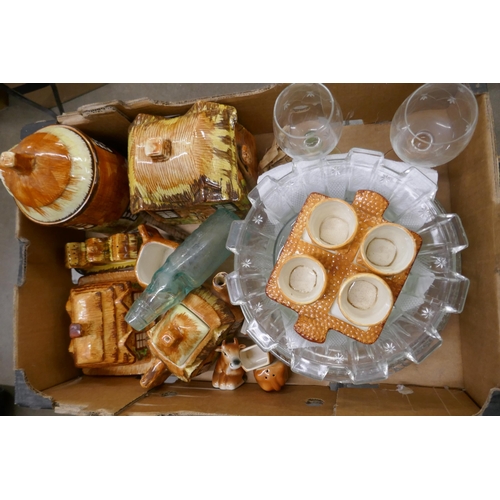 1166 - A box of mixed china and glass and a box of Cottage ware china **PLEASE NOTE THIS LOT IS NOT ELIGIBL... 