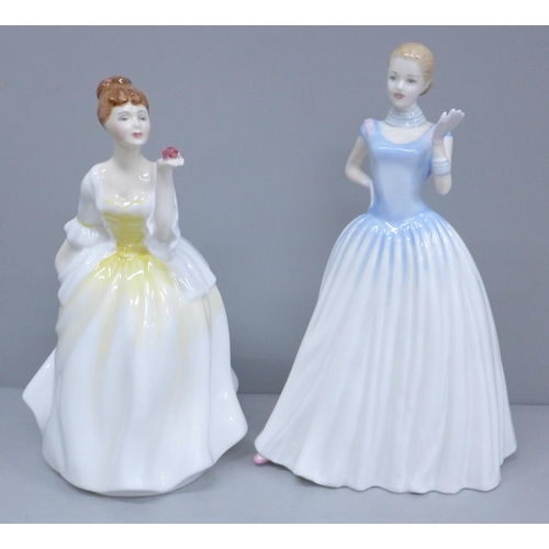 605 - Two Royal Doulton lady figures; Happy Birthday 2002, boxed, and Flower of Love