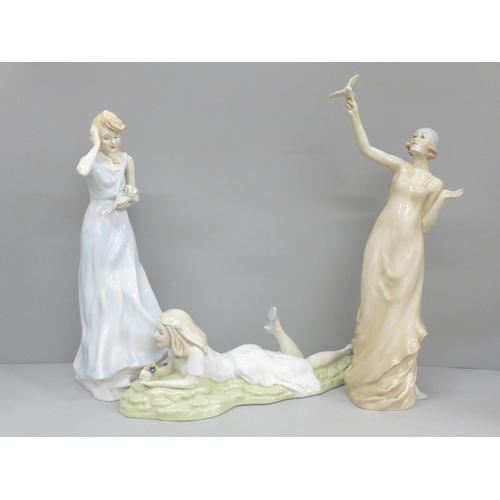 615 - Three Royal Doulton Reflections figures, Paradise, Idle Hours and Windflower, boxed