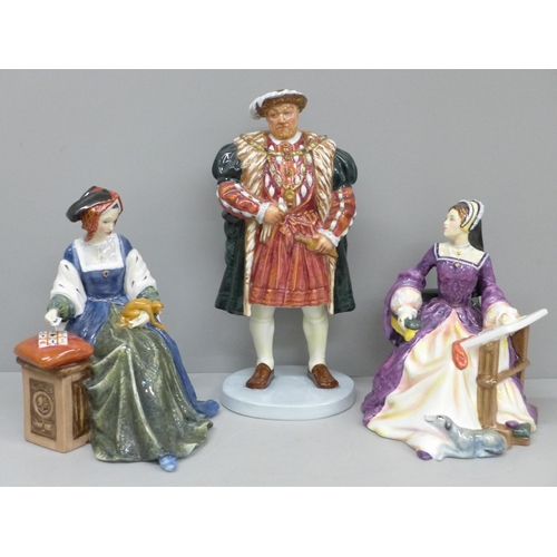 618 - Three Royal Doulton figures; Mary Tudor, Catherine of Aragon and King Henry VIII