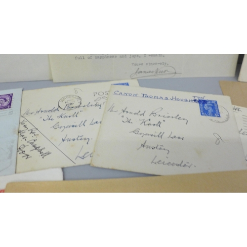 642 - Autographs, Clergy collection of white cards, letters, etc., each with envelope from the  Arnold Bri... 