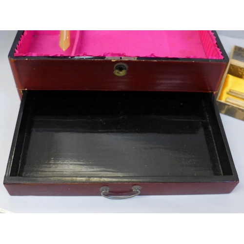 683 - A Japanese sewing box and a box of chopsticks