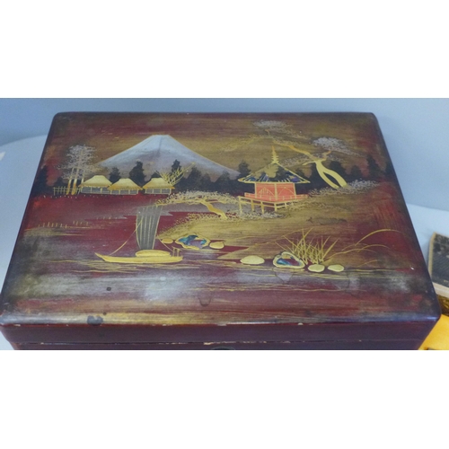 683 - A Japanese sewing box and a box of chopsticks