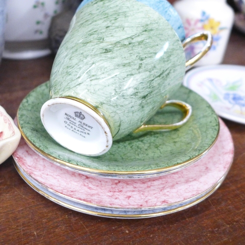 710 - A Royal Worcester Worcester Herbs vase, Royal Albert Gossamer cups, saucers, tea plates and milk jug... 