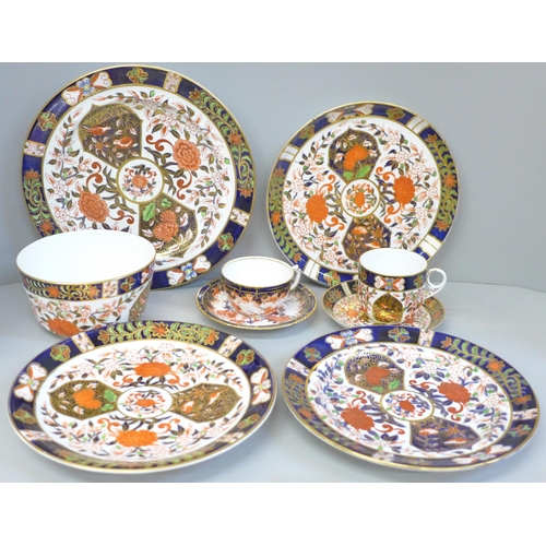 711 - Royal Crown Derby 198 pattern Imari china, four plates, slop bowl and two cups and saucers