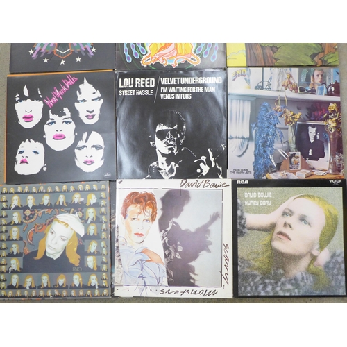 717 - A collection of 21 LP records, mainly 1970s including David Bowie, Hawkwind, Led Zeppelin, Ian Hunte... 