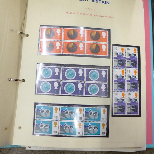 727 - A collection of stamps, an album of mint sheet stamps, 1967 onwards, an album of first day covers, a... 