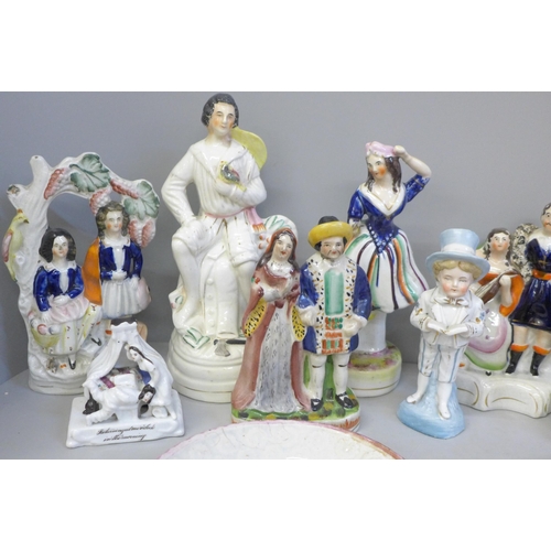 730 - A collection of Staffordshire figures (12) plus a Sunderland lustre dish and saucer **PLEASE NOTE TH... 