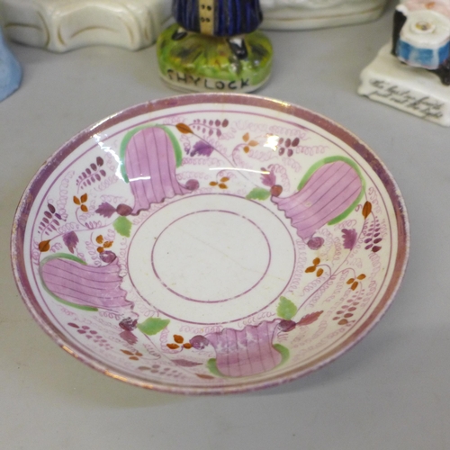 730 - A collection of Staffordshire figures (12) plus a Sunderland lustre dish and saucer **PLEASE NOTE TH... 