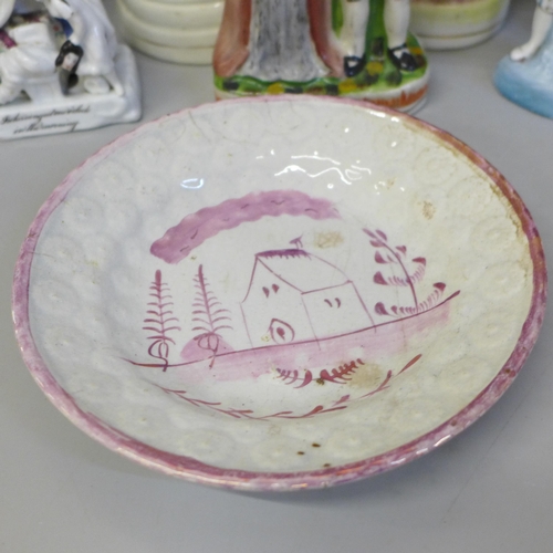 730 - A collection of Staffordshire figures (12) plus a Sunderland lustre dish and saucer **PLEASE NOTE TH... 