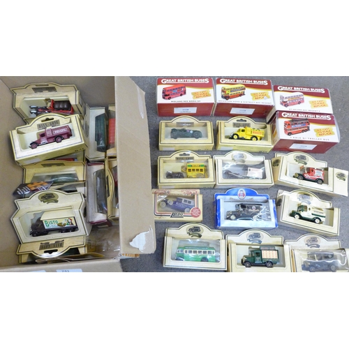 741 - A collection of Days Gone model cars, etc., including four Great British Buses Series