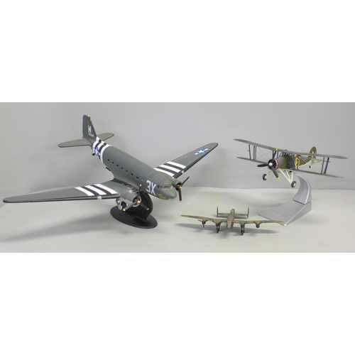 788 - Three model aircraft; Douglas C-47 Skytrain, Fairey Swordfish MK1 and Lancaster MK1