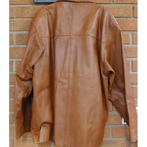 796 - Two gentleman's leather coats 1970-80s, brown and black, size large