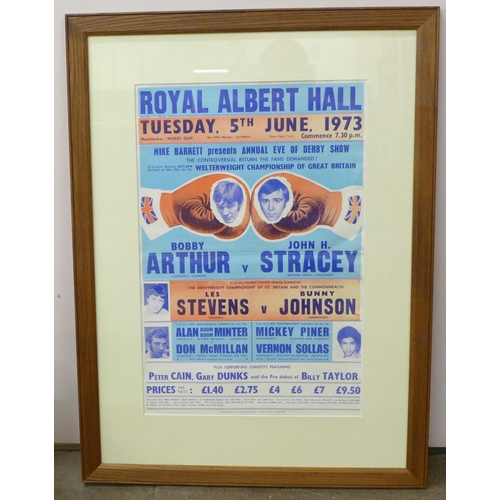 797 - Boxing, a poster for Arthur v Stracey with Minter v McMillan, Royal Albert Hall, 5th June 1973, over... 