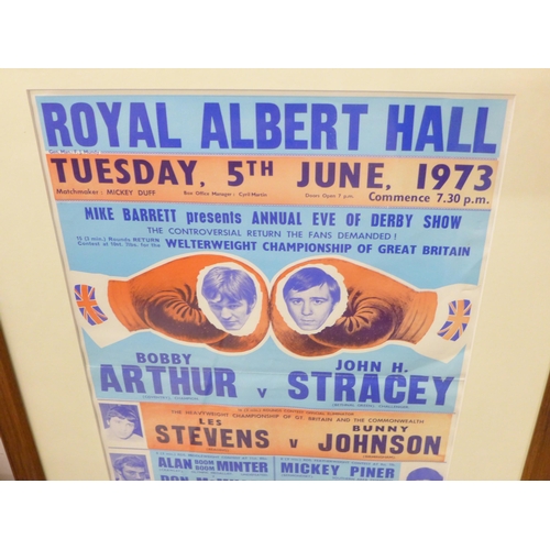 797 - Boxing, a poster for Arthur v Stracey with Minter v McMillan, Royal Albert Hall, 5th June 1973, over... 