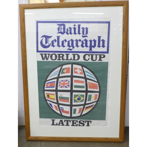 798 - Football, World Cup 1966, 50cm x 74cm newspaper vendor coloured poster, overmounted in cream, framed... 