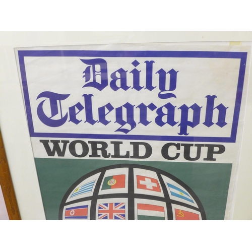 798 - Football, World Cup 1966, 50cm x 74cm newspaper vendor coloured poster, overmounted in cream, framed... 