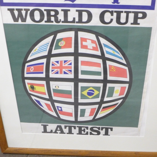 798 - Football, World Cup 1966, 50cm x 74cm newspaper vendor coloured poster, overmounted in cream, framed... 