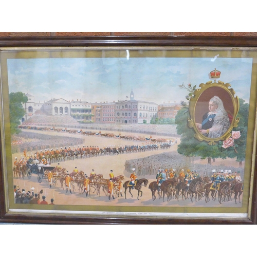 799 - Queen Victoria's Jubilee Procession 1897, coloured print 110cm x 75cm, in contemporary frame, glazed... 