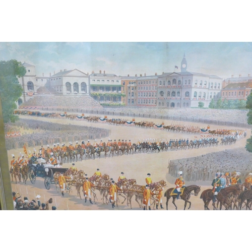 799 - Queen Victoria's Jubilee Procession 1897, coloured print 110cm x 75cm, in contemporary frame, glazed... 