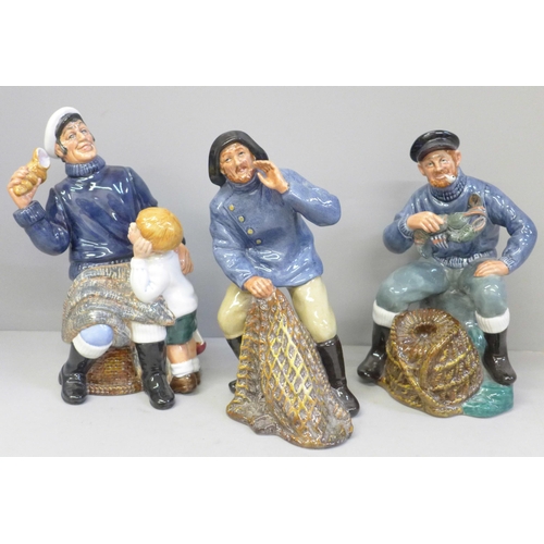 826 - Three Royal Doulton figures; Sea Harvest, Song of the Sea, and The Lobster Man, two boxed