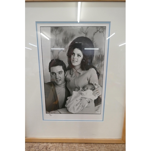 830 - Elvis and Priscilla Presley, 25cm x 40cm, photograph holding baby Lisa Marie, limited edition 19/21 ... 