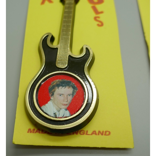 846 - Sex Pistols, five modern guitar brooches