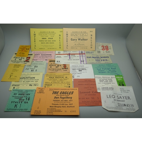 848 - Pop music vintage tickets; The Who, Soft Machine, Mountain, Tangerine Dream, Alice Cooper, Roy Orbis... 