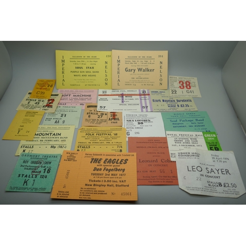 848 - Pop music vintage tickets; The Who, Soft Machine, Mountain, Tangerine Dream, Alice Cooper, Roy Orbis... 