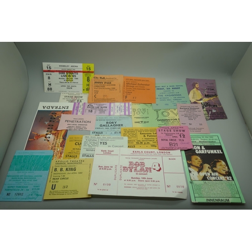 849 - Pop music vintage tickets; Fleetwood Mac, Jethro Tull, Bob Dylan, Small Faces, Yes, Curved Air, EL&P... 