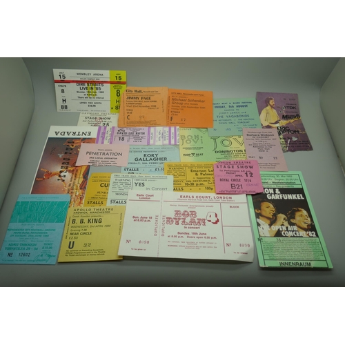 849 - Pop music vintage tickets; Fleetwood Mac, Jethro Tull, Bob Dylan, Small Faces, Yes, Curved Air, EL&P... 